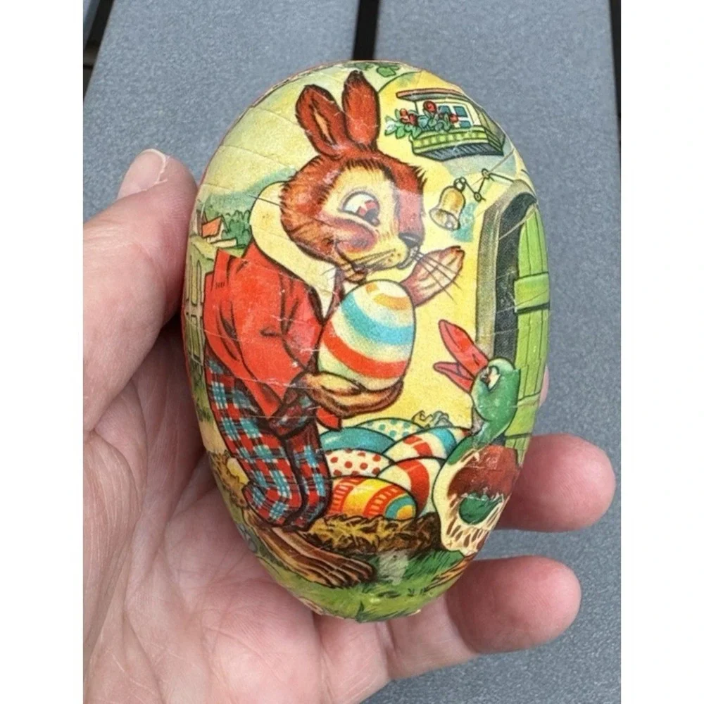 Vintage paper mache Easter eggs candy containers Germany flowers ducks rabbits